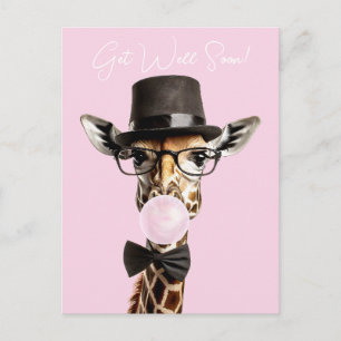 Giraffe mit Brille, Zylinder, Kaugummi Gute Besser Postkarte