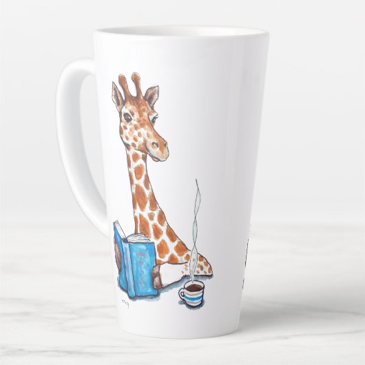 Giraffe mit Buch und Getränk Milchtasse (Linke Ecke)