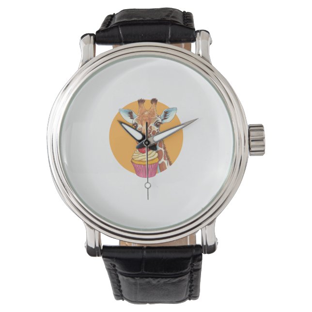 Giraffe mit Cupcake Armbanduhr (Vorderseite)