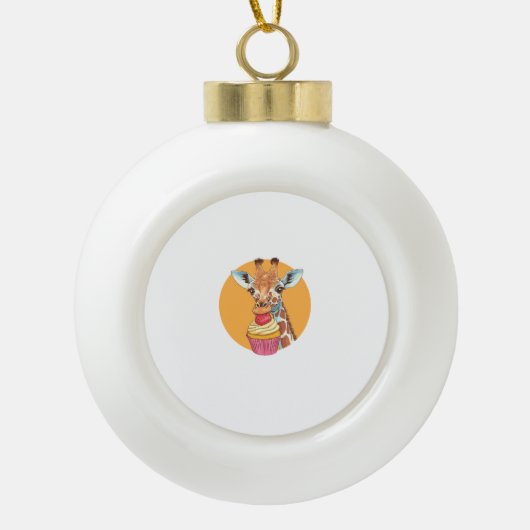 Giraffe mit Cupcake Keramik Kugel-Ornament (Vorderseite)