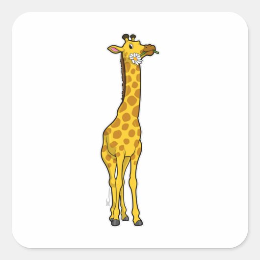 Giraffe mit Daisy Quadratischer Aufkleber (Vorderseite)