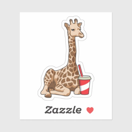 Giraffe mit Drink Aufkleber (Blatt)