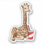 Giraffe mit Drink Aufkleber (Vorderseite)