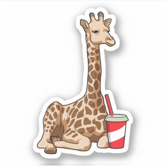 Giraffe mit Drink Aufkleber (Vorderseite)