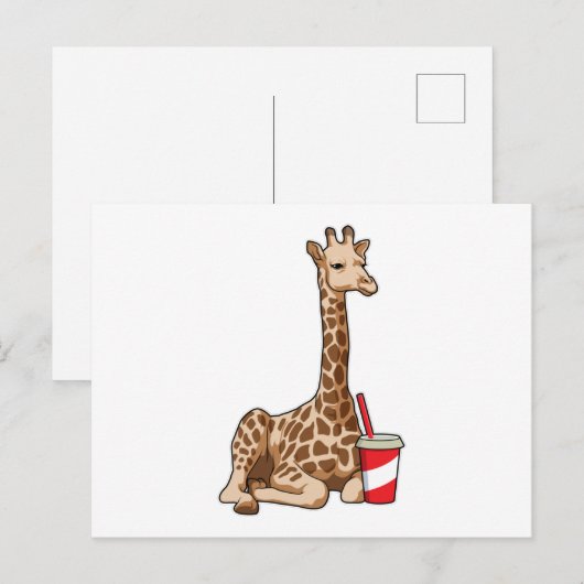 Giraffe mit Drink Postkarte (Vorne/Hinten)