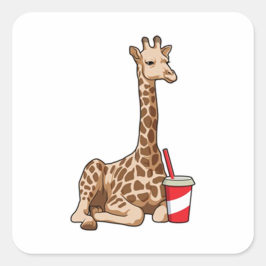 Giraffe mit Drink Quadratischer Aufkleber (Vorderseite)