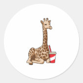 Giraffe mit Drink Runder Aufkleber (Vorderseite)