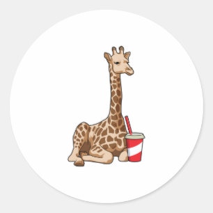 Giraffe mit Drink Runder Aufkleber