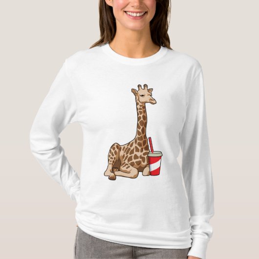 Giraffe mit Drink T-Shirt (Vorderseite)