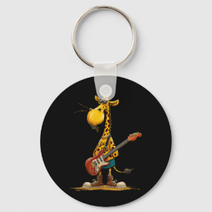 Giraffe mit E-Gitarre für einen rockigen Look Schlüsselanhänger