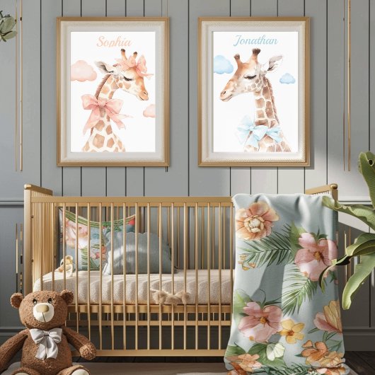 Giraffe mit einem Blue Ribbon Baby Boy Kinderzimme Poster