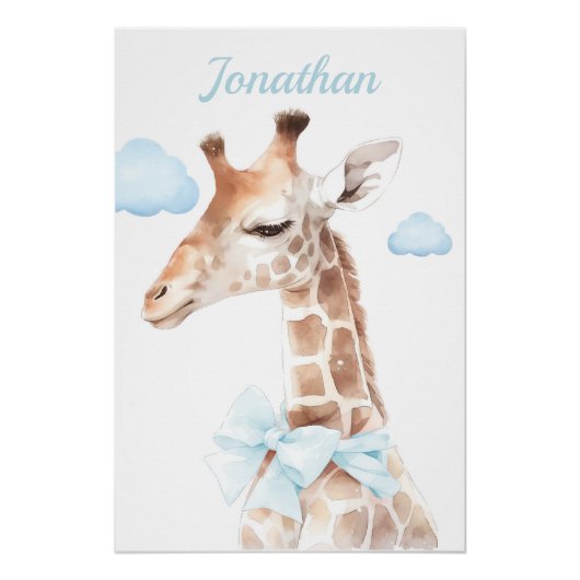 Giraffe mit einem Blue Ribbon Baby Boy Kinderzimme Poster (Vorderseite)