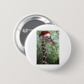 Giraffe mit einem Weihnachtshut auf Button (Vorne & Hinten)