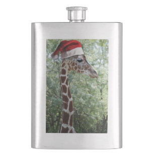 Giraffe mit einem Weihnachtshut auf Flachmann