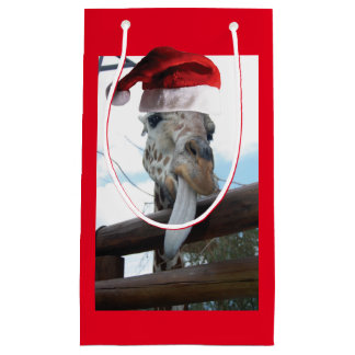 Giraffe mit einem Weihnachtshut Kleine Geschenktüte
