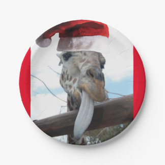 Giraffe mit einem Weihnachtshut Pappteller