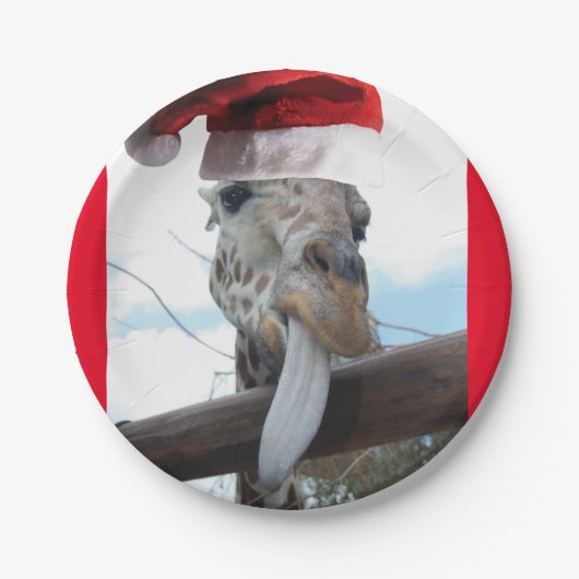 Giraffe mit einem Weihnachtshut Pappteller (Vorderseite)