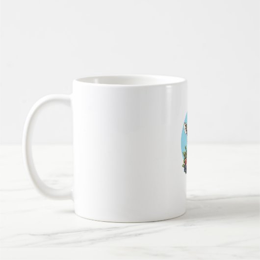 Giraffe mit Erdbeeren Blaubeeren Äpfel Kaffeetasse (Links)