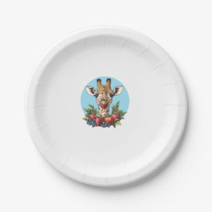 Giraffe mit Erdbeeren Blaubeeren Äpfel Pappteller