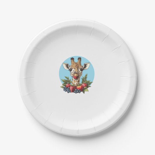 Giraffe mit Erdbeeren Blaubeeren Äpfel Pappteller (Vorderseite)
