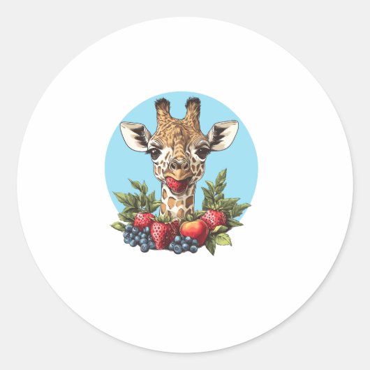Giraffe mit Erdbeeren Blaubeeren Äpfel Runder Aufkleber (Vorderseite)