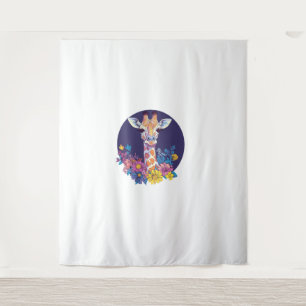 Giraffe mit farbenfrohen Blume Wandteppich