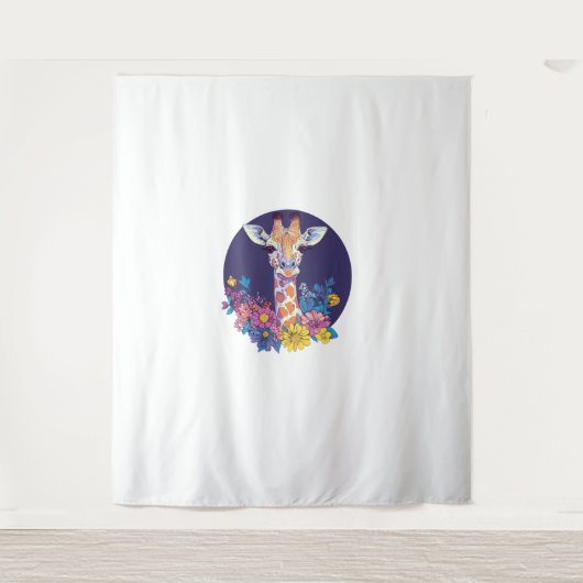 Giraffe mit farbenfrohen Blume Wandteppich (Vorderseite)