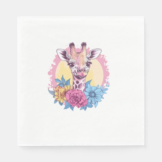 Giraffe mit farbenprächtigem Blumenhintergrund Serviette (Vorderseite)