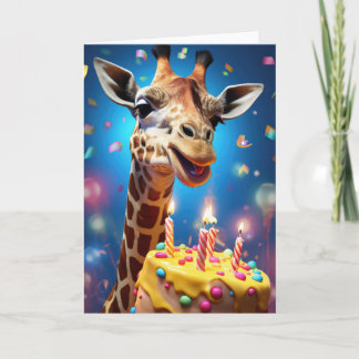 Giraffe mit Geburtstagskuchen - Karte