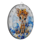 Giraffe mit gepunkteter Fliege blaue Mohnblumen Dartscheibe (Vorderseite Links)