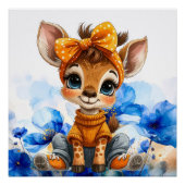 Giraffe mit gepunkteter Schleife blaue Mohnblumen Poster (Vorderseite)
