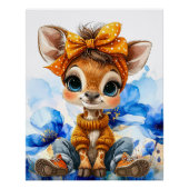 Giraffe mit gepunkteter Schleife blaue Mohnblumen Poster (Vorderseite)