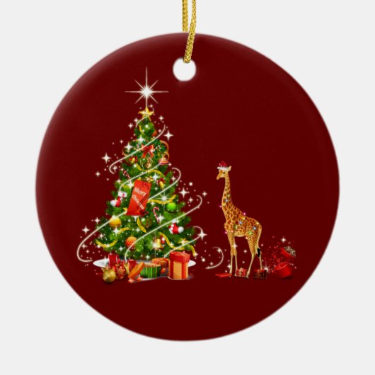 Giraffe mit Hat LIGHTS Weihnachten Keramik Ornament (Vorne)