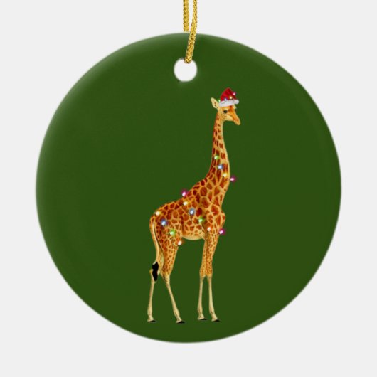 GIRAFFE mit Hat Lights Weihnachten Keramik Ornament (Vorne)