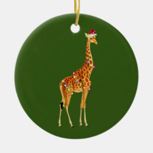 GIRAFFE mit Hat Scaft Weihnachten Keramik Ornament