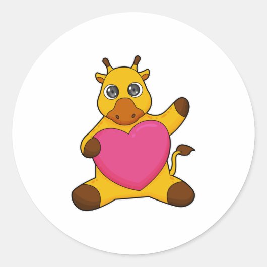 Giraffe mit Herz Runder Aufkleber (Vorderseite)