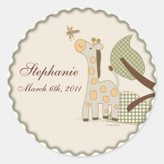 Giraffe mit Karierten Blätter Runder Aufkleber (Vorderseite)