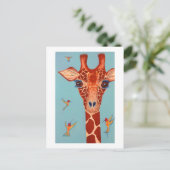 Giraffe mit Kolibris Postkarte (Stehend Vorderseite)
