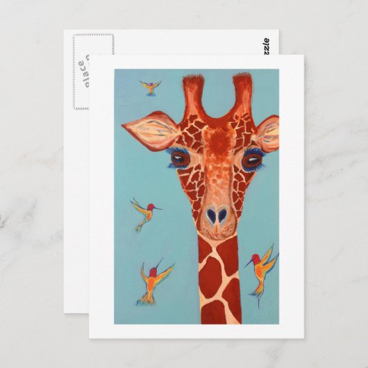 Giraffe mit Kolibris Postkarte (Vorne/Hinten)