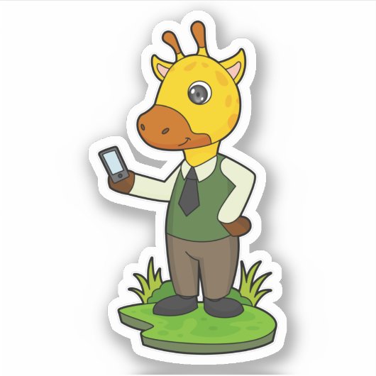 Giraffe mit Mobile Aufkleber (Vorderseite)