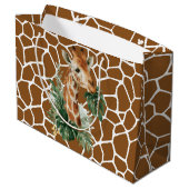 Giraffe mit Palmen Große Geschenktüte (Rückseite Schrägansicht)