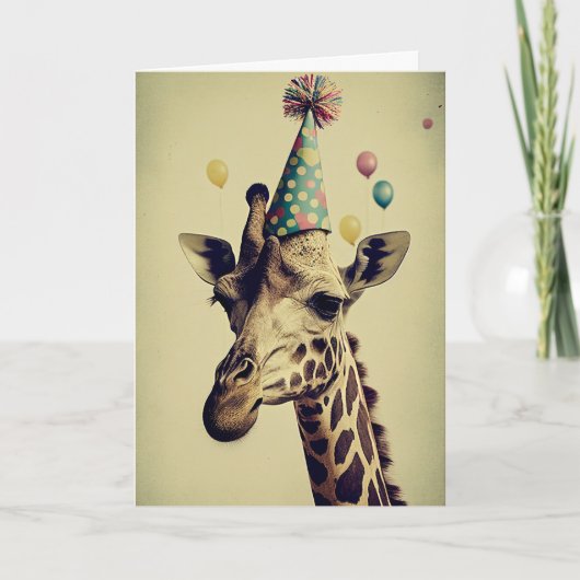 Giraffe mit Party Hat Grußkarte Karte (Vorderseite)