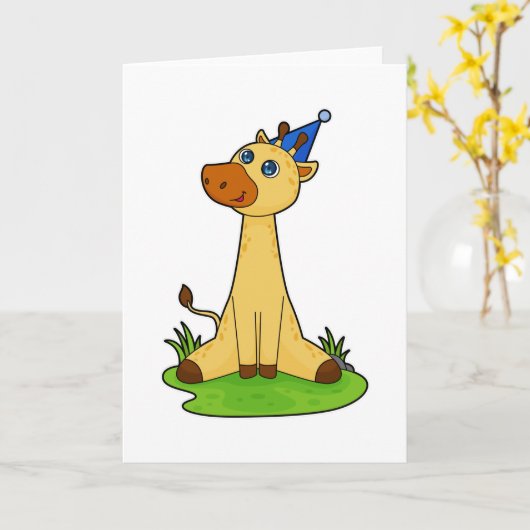 Giraffe mit Party-Hut Karte (Gelbe Blume)