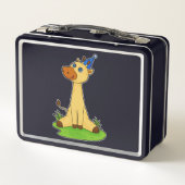 Giraffe mit Party-Hut Metall Brotdose (Rückseite)