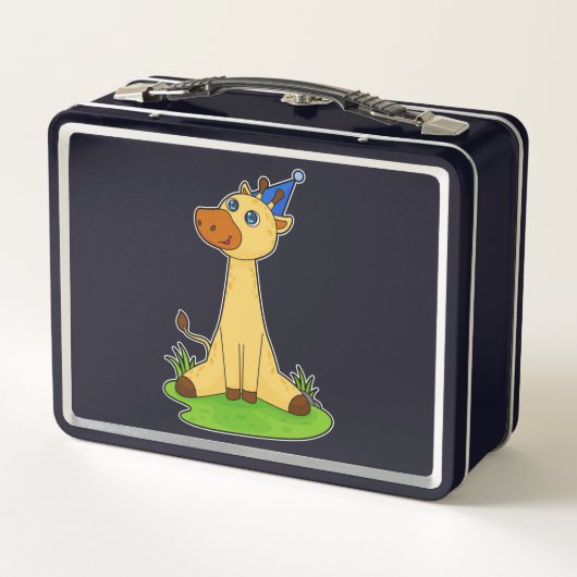 Giraffe mit Party-Hut Metall Brotdose (Rückseite)