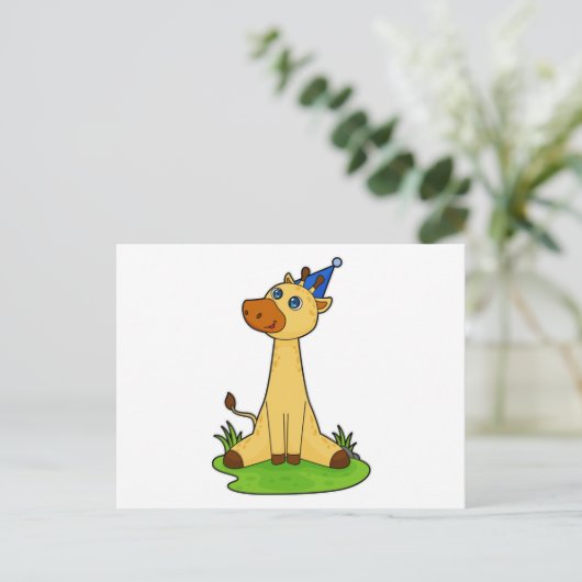 Giraffe mit Party-Hut Postkarte (Stehend Vorderseite)