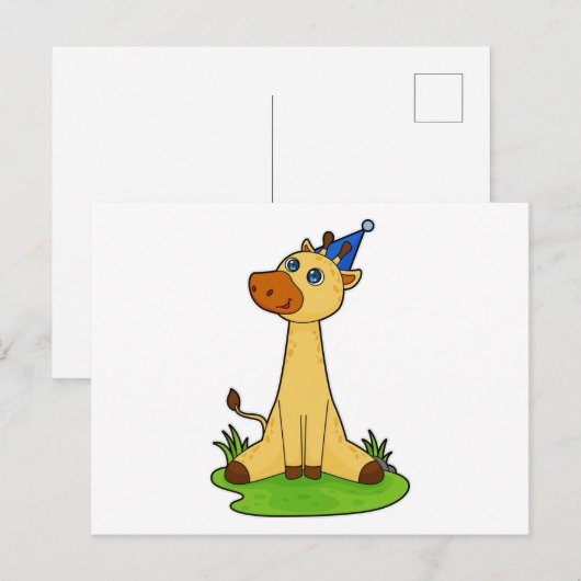 Giraffe mit Party-Hut Postkarte (Vorne/Hinten)
