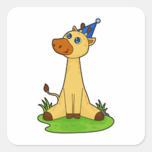 Giraffe mit Party-Hut Quadratischer Aufkleber