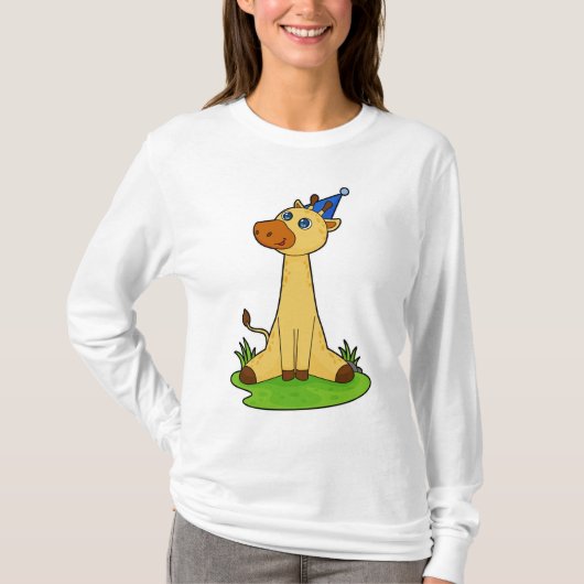 Giraffe mit Party-Hut T-Shirt (Vorderseite)