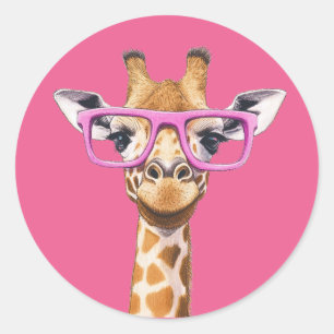 Giraffe mit Pink-Brille-Aufkleber Runder Aufkleber